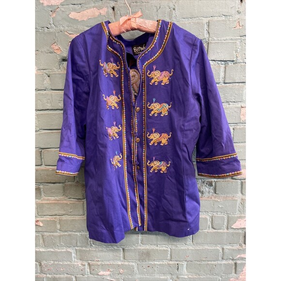 Bob Mackie Other - Bob Mackie Jacket XL Coat Wearable Art Purple Embroidered Elephants Vintage